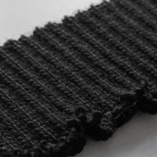 Italian Fashion Designer Solid Black Stretch Fringe Acrylic Wool Blended Sweater Knit DS43513