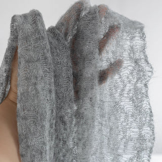 Japanese Luxury Designer Geometric Gray Non-Stretch Kid Mohair Nylon Blended Lace DS43514