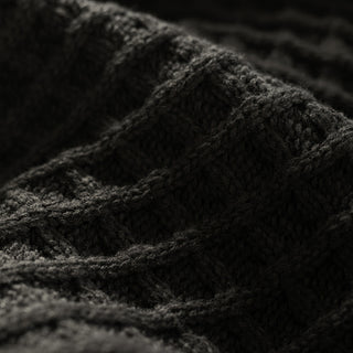 Japanese Fashion Designer Cable Black Stretch Acrylic Wool Blended Sweater Knit DS43524