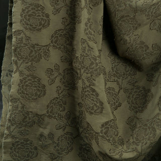 Japanese Luxury Designer Floral Green Non-Stretch Sand Washed Cotton Linen Blended Jacquard DS43528