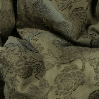 Japanese Luxury Designer Floral Green Non-Stretch Sand Washed Cotton Linen Blended Jacquard DS43528