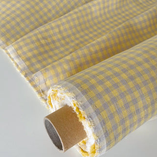 Made In France Premium Quality Gingham Multi Color Non-Stretch Washed / Softened Organic Linen Plain Woven DS006102