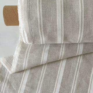 Made In France Premium Quality Stripes Multi Color Non-Stretch Washed / Softened Organic Linen Dobby Jacquard DS006101