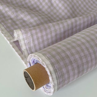 Made In France Premium Quality Gingham Multi Color Non-Stretch Washed / Softened Organic Linen Plain Woven DS006102