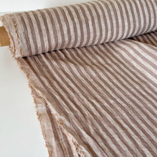 Made In France Premium Quality Stripes Multi Color Non-Stretch Washed / Softened Organic Linen Plain Woven DS006115
