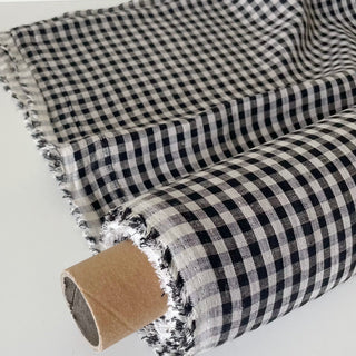 Made In France Premium Quality Gingham Multi Color Non-Stretch Washed / Softened Organic Linen Plain Woven DS006102