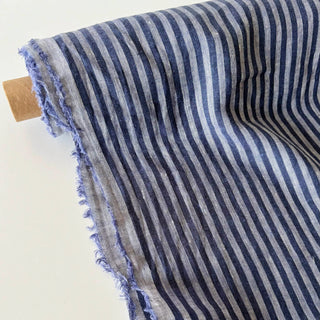 Made In France Premium Quality Stripes Multi Color Non-Stretch Washed / Softened Organic Linen Plain Woven DS006115