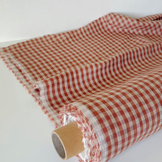 Made In France Premium Quality Gingham Multi Color Non-Stretch Washed / Softened Organic Linen Plain Woven DS006102