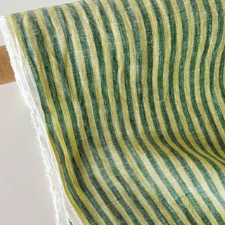 Made In France Premium Quality Stripes Multi Color Non-Stretch Washed / Softened Organic Linen Plain Woven DS006115