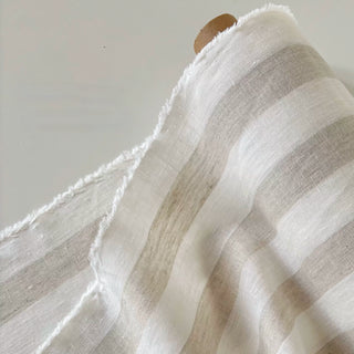 Made In France Premium Quality Stripes Multi Color Non-Stretch Washed / Softened Organic Linen Plain Woven DS006114