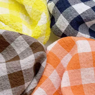 Gingham Crinkled Cotton Linen Seersucker TB02503 - 5 Colors Available