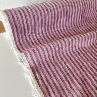 Made In France Premium Quality Stripes Multi Color Non-Stretch Washed / Softened Organic Linen Plain Woven DS006115