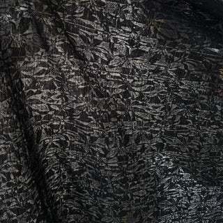 Italian Fashion Designer Floral Black Stretch Wool Viscose Blended Jacquard Lace DS06534