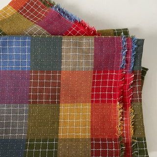 2027 Version Yardblox Exclusive Made in Korea Fashion Designer Plaid Multi Color Non-Stretch Cotton Plain Woven DS16415