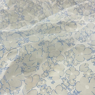 Yardblox Exclusive Korean Fashion Designer Floral Blue Non-Stretch Salt shrinking / Puckered Cotton Plain Woven DS06453