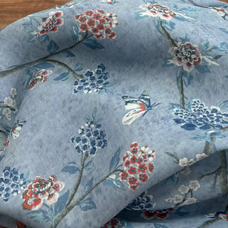 Yardblox Exclusive Made in Japan Artisan Independent Designer Floral Gray Blue/Multi Color Non-Stretch Ramie Plain Woven DS11418