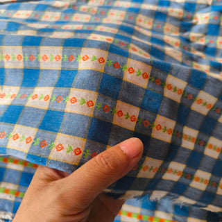 Korean Fashion Designer Plaid Blue Non-Stretch Cotton Dobby Jacquard DS16637-1