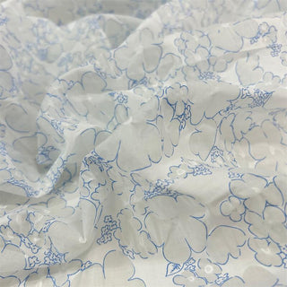 Yardblox Exclusive Korean Fashion Designer Floral Blue Non-Stretch Salt shrinking / Puckered Cotton Plain Woven DS06453