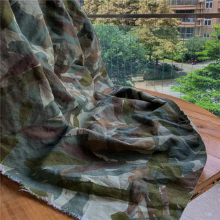 Yardblox Exclusive Made in Japan Fashion Designer Washed Camouflage Green/Multi Color Non-Stretch Hemp Cotton Blended Plain Woven DS24506