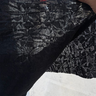 Italian Fashion Designer Floral Black Stretch Wool Viscose Blended Jacquard Lace DS06534