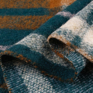 Yardblox Exclusive Made in Italy Luxury Designer Plaid Orange/Turquoise Stretch Wool Elastane Blended Knit Coating / Jacketing DS06478