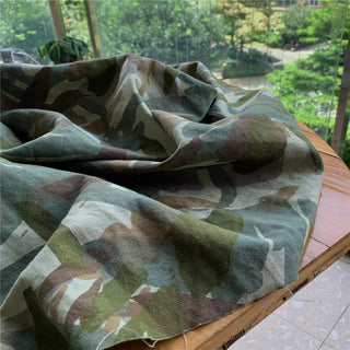 Yardblox Exclusive Made in Japan Fashion Designer Washed Camouflage Green/Multi Color Non-Stretch Hemp Cotton Blended Plain Woven DS24506