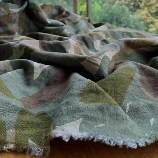 Yardblox Exclusive Made in Japan Fashion Designer Washed Camouflage Green/Multi Color Non-Stretch Hemp Cotton Blended Plain Woven DS24506